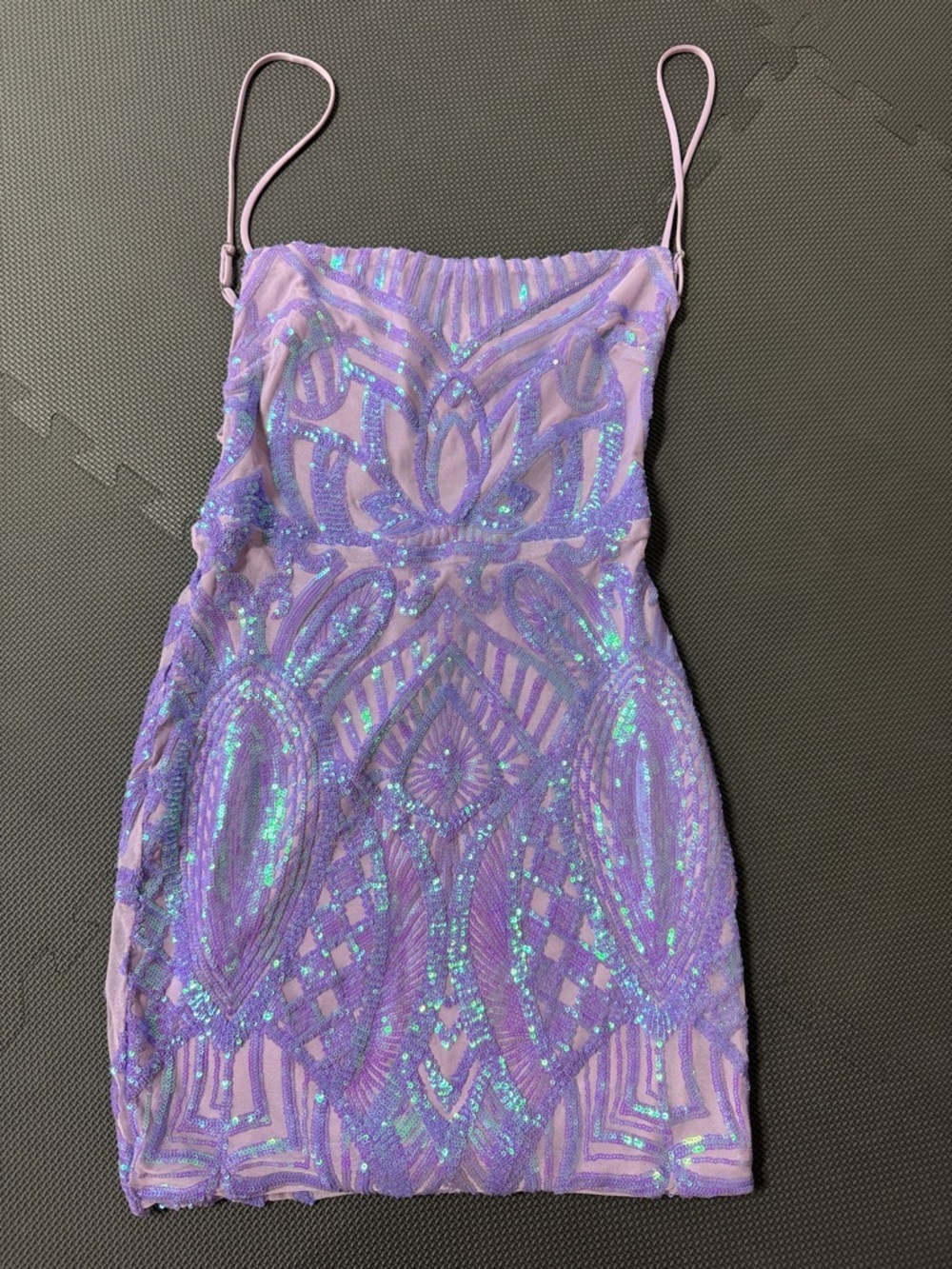 Lucy in the Sky Lavender Sequin Mini Dress with Spaghetti Straps